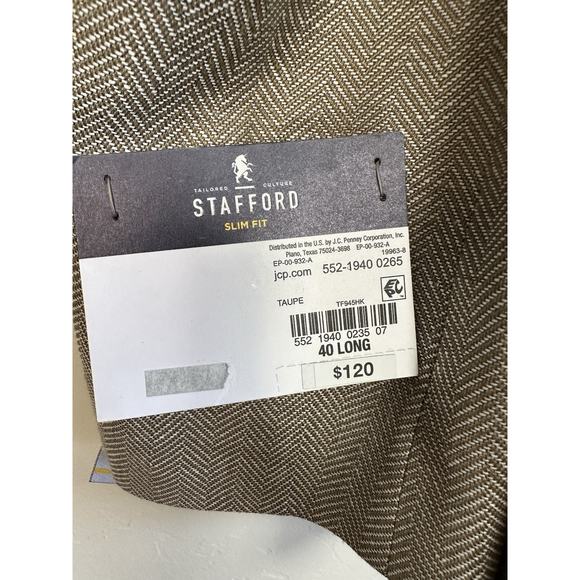 NWT Stafford Men’s Taupe Herringbone Slim Fit Sports Coat Blazer Size 40L - Picture 12 of 12